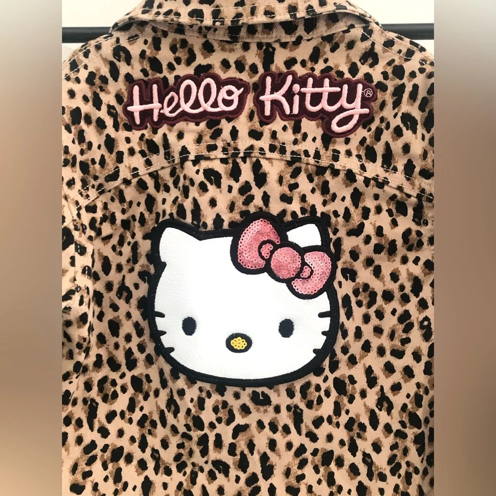 HELLO KITTY Jacket Twill Peplum Leopard Cheetah Embroidered Size 4T - Picture 4 of 4